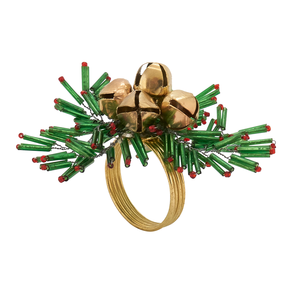 Red and Green Beaded Snowflake and Bells Napkin Ring