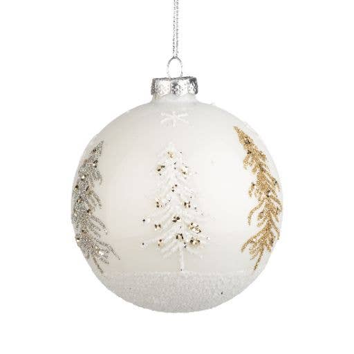 Glass ball ornament, slv, gld trees, 4 in