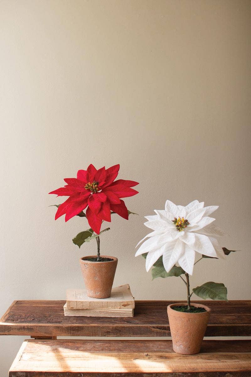 ARTIFICIAL POINSETTIA IN A CEMENT POT - RED