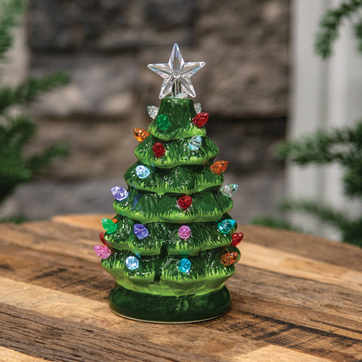 Ceramic Retro Green Light Up Tree - 6.5"H