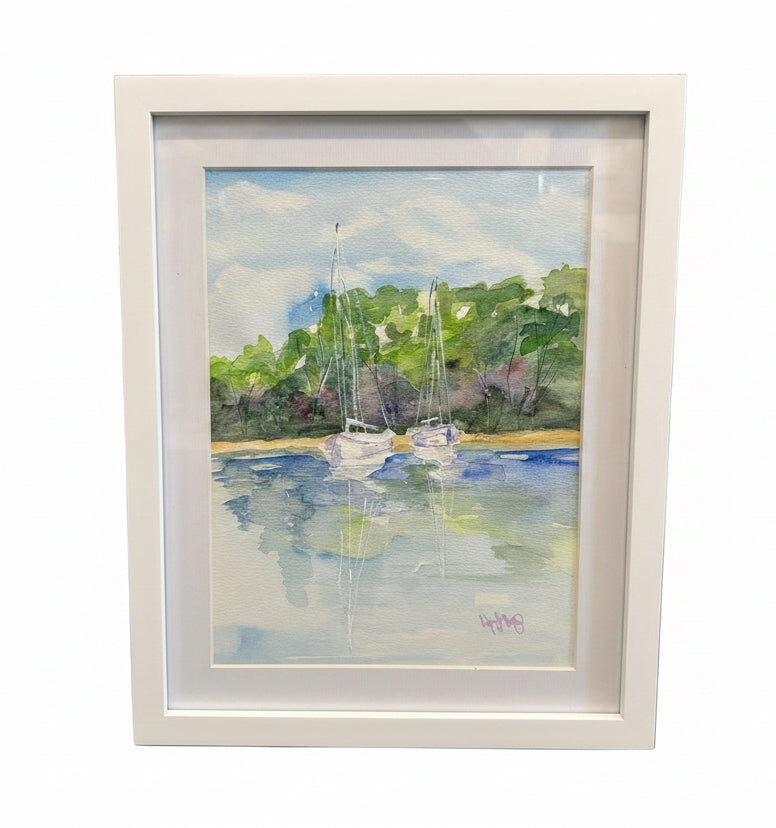 “2 Boats” 11x14 Framed Watercolor - Original by Cheryl Gray