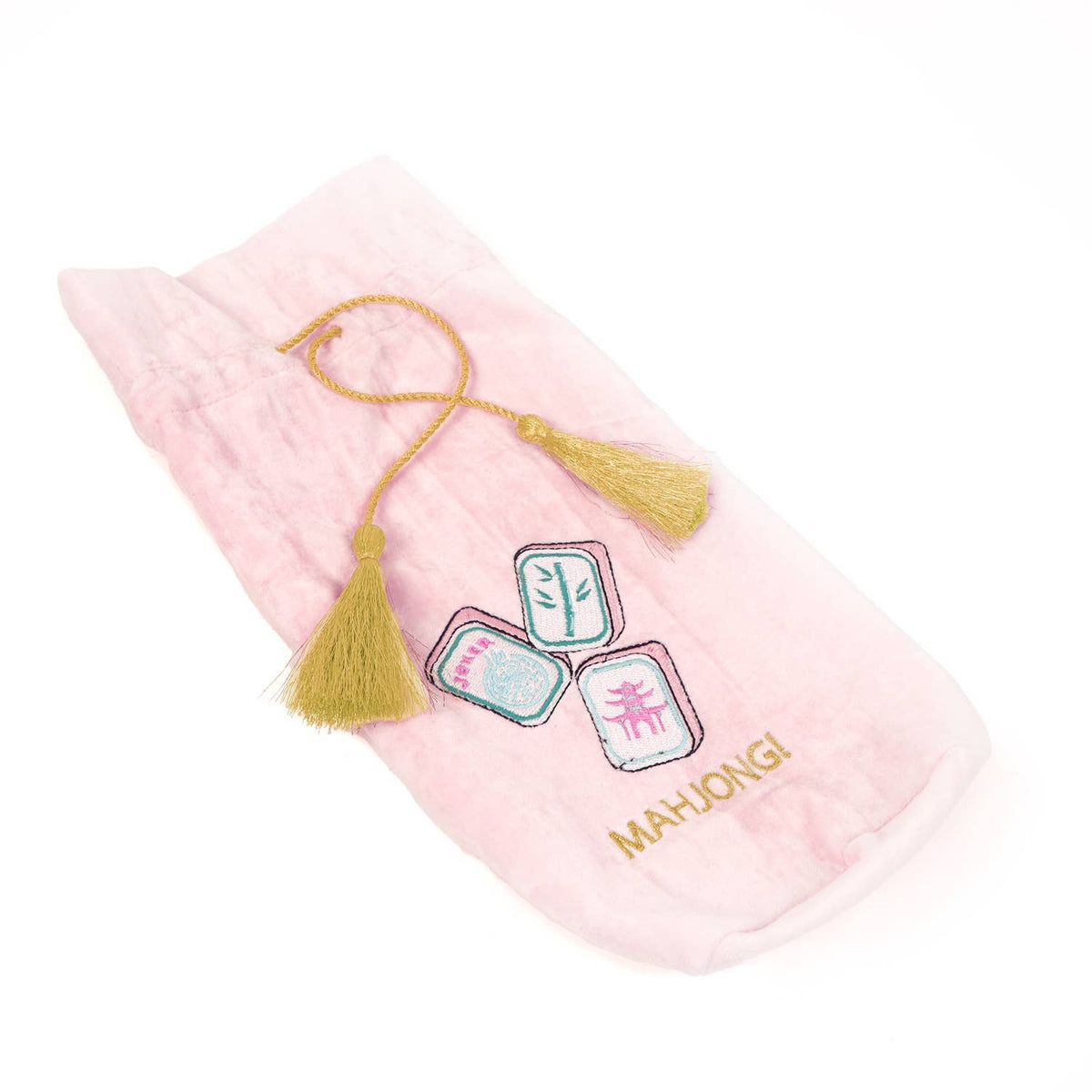 Mahjong Embroidered Pink Velvet Wine Gift Bag