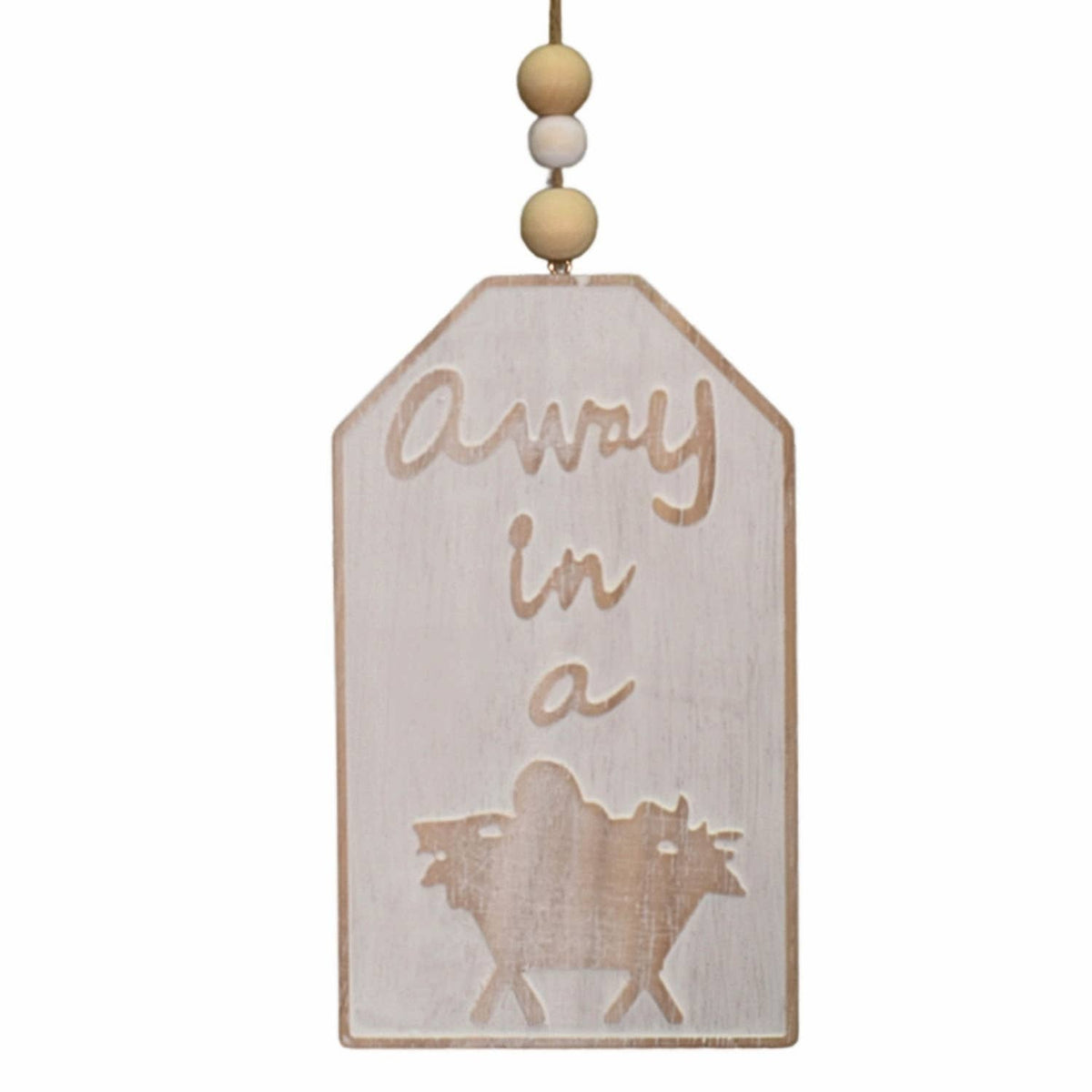 Wooden Whitewash "Away in a Manger" Tag Ornament 8"
