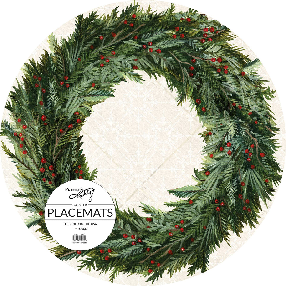 Paper Christmas Wreath Placemats (Set of 24)