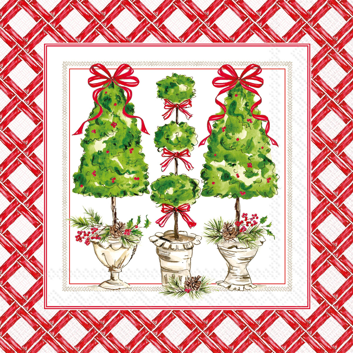 Paper Cocktail Napkins 20ct Holly Topiary Christmas