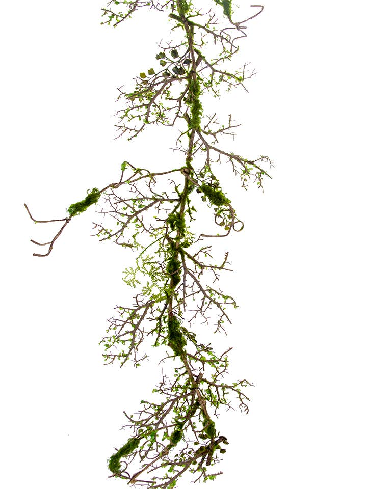 53" Twig Moss Garland with Leaves