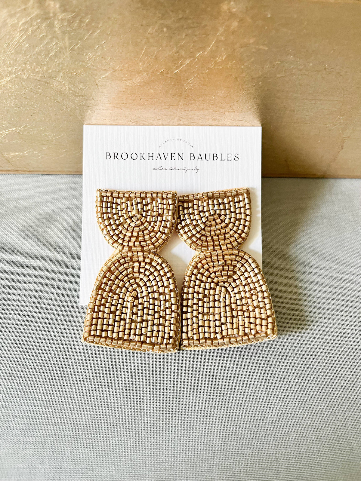 Metallic Geometric Arch Beaded Earring Silver and Gold