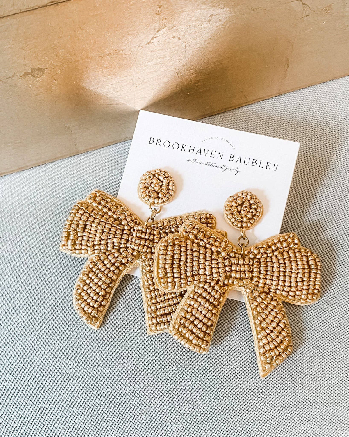 Gold Bow Beaded Statement Christmas Earrings
