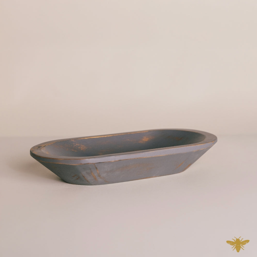 Acacia Wood Bowls | Large Oval Dough Bowl - Gray