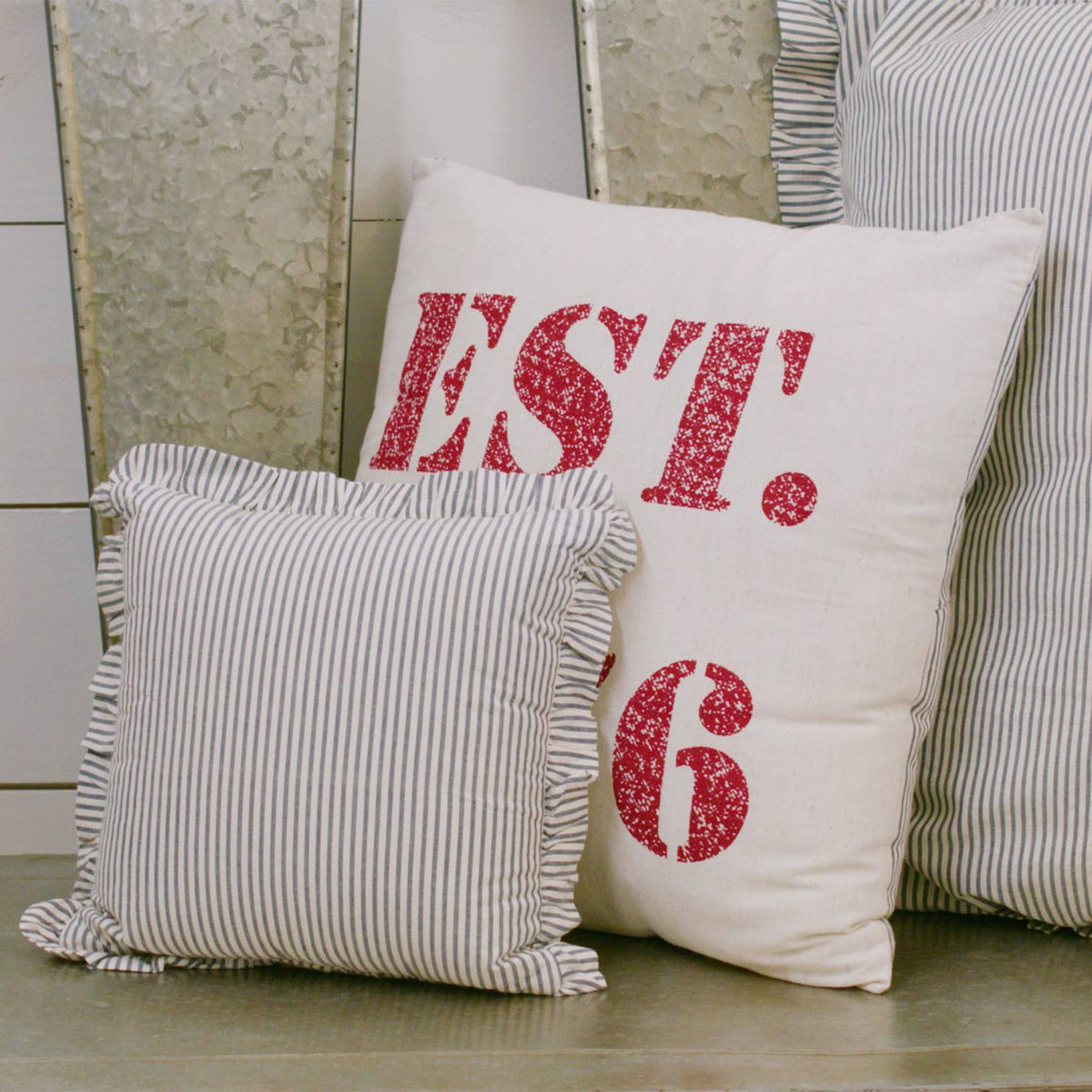 Farmhouse Ticking Stripe Throw Pillow Hatteras 12"