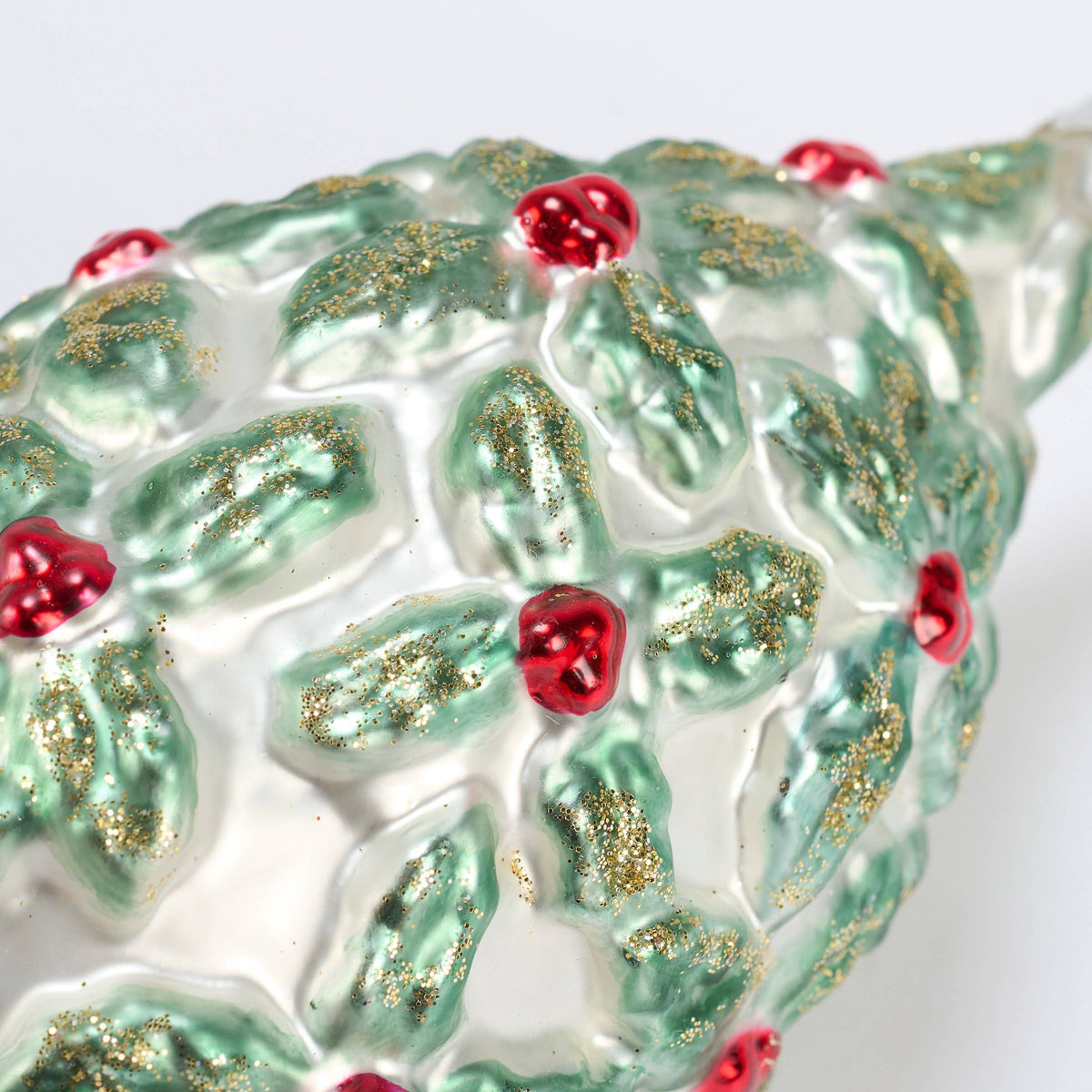 Holly Finial Glass Xmas Ornament