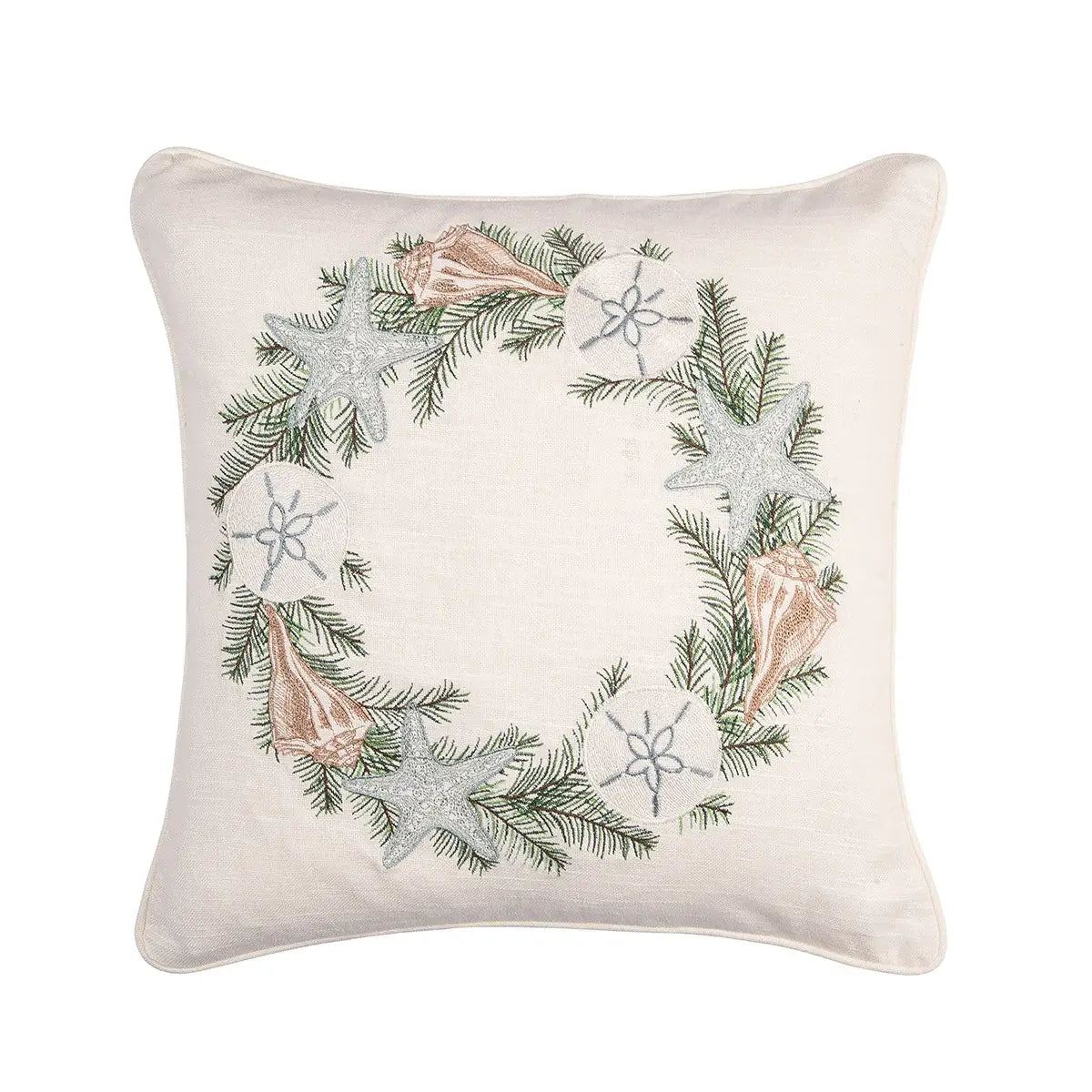Christmas Shell Wreath Coastal Throw Pillow
