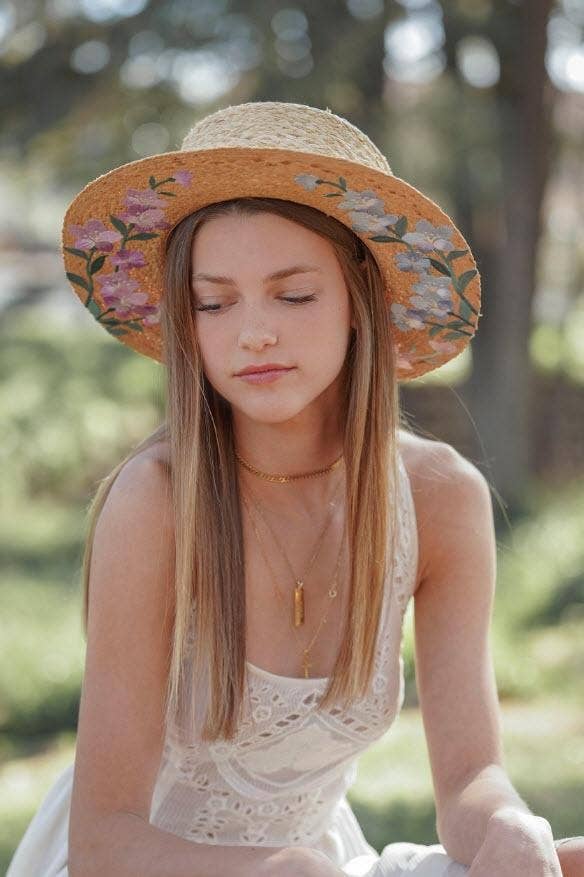 Floral Embroidery Raffia Straw Sun Hat, Adjustable
