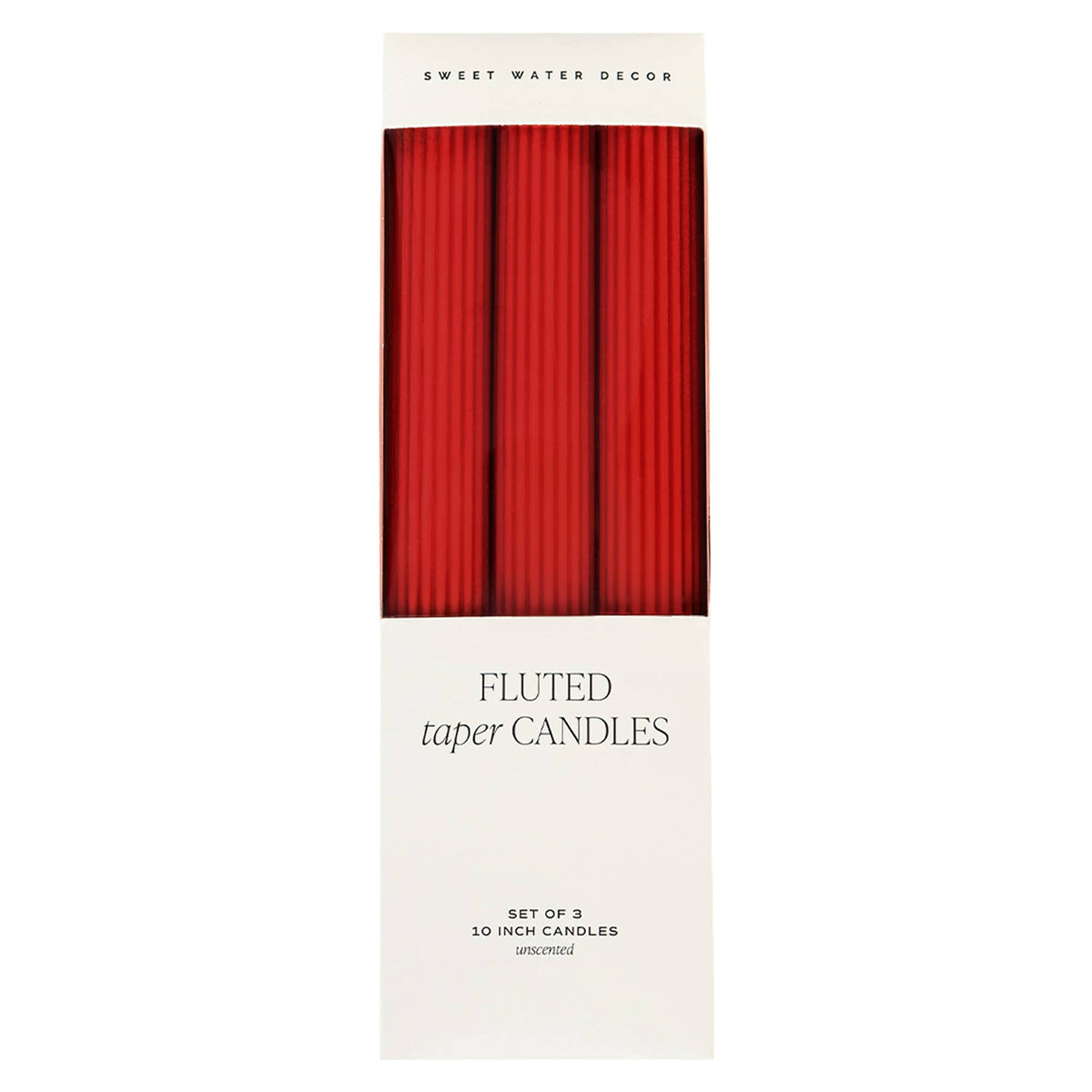 Red Fluted Taper Candles, Set of 3