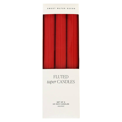 Red Fluted Taper Candles, Set of 3