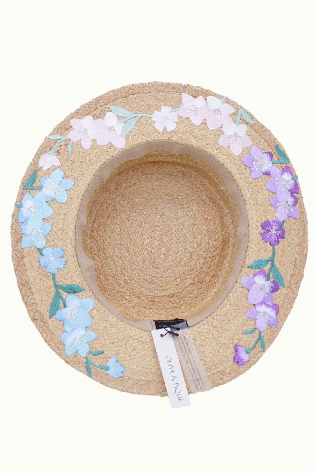 Floral Embroidery Raffia Straw Sun Hat, Adjustable