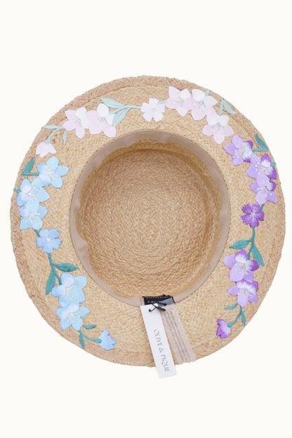 Floral Embroidery Raffia Straw Sun Hat, Adjustable