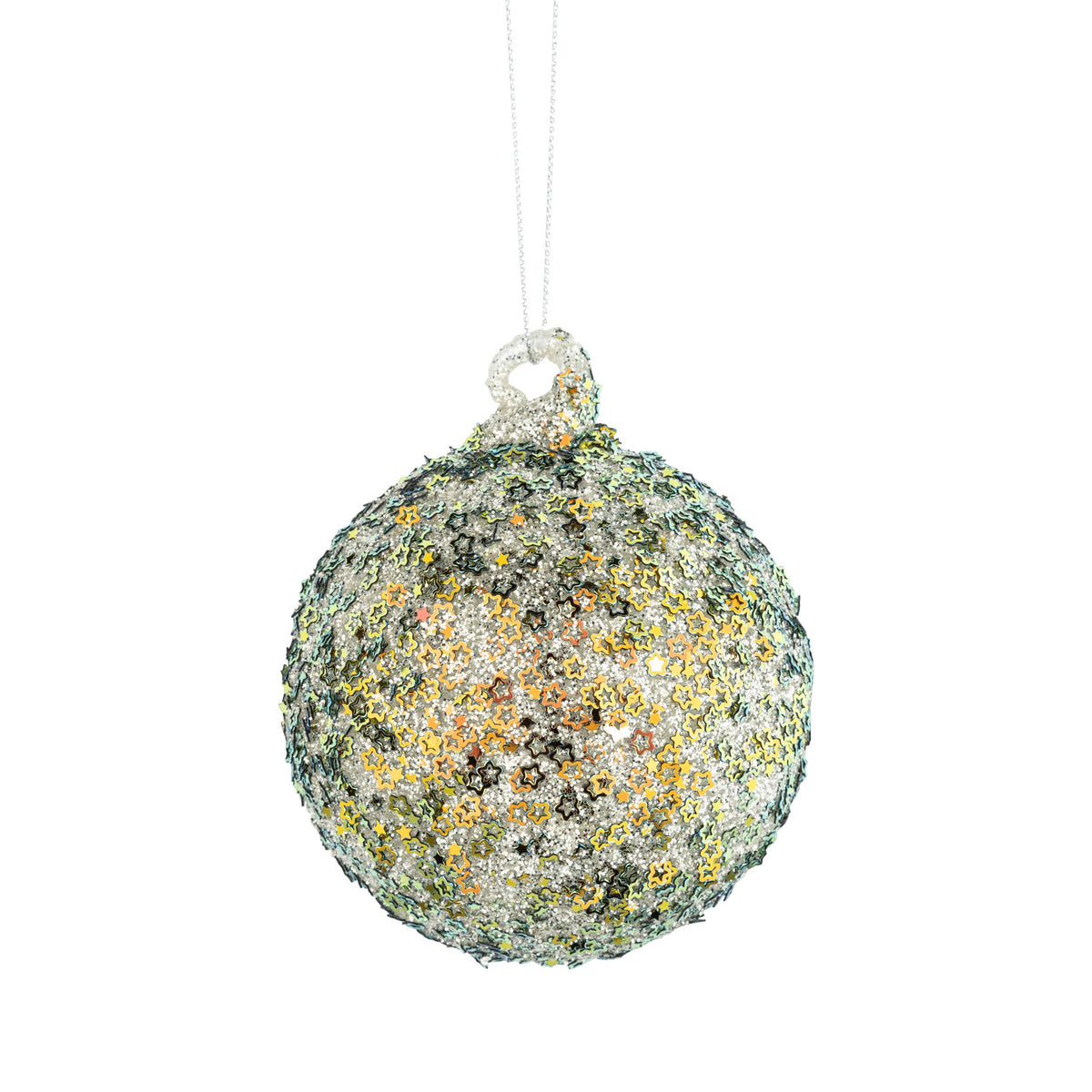 Glass ball Ornament multicolored iridescent glitter 3in