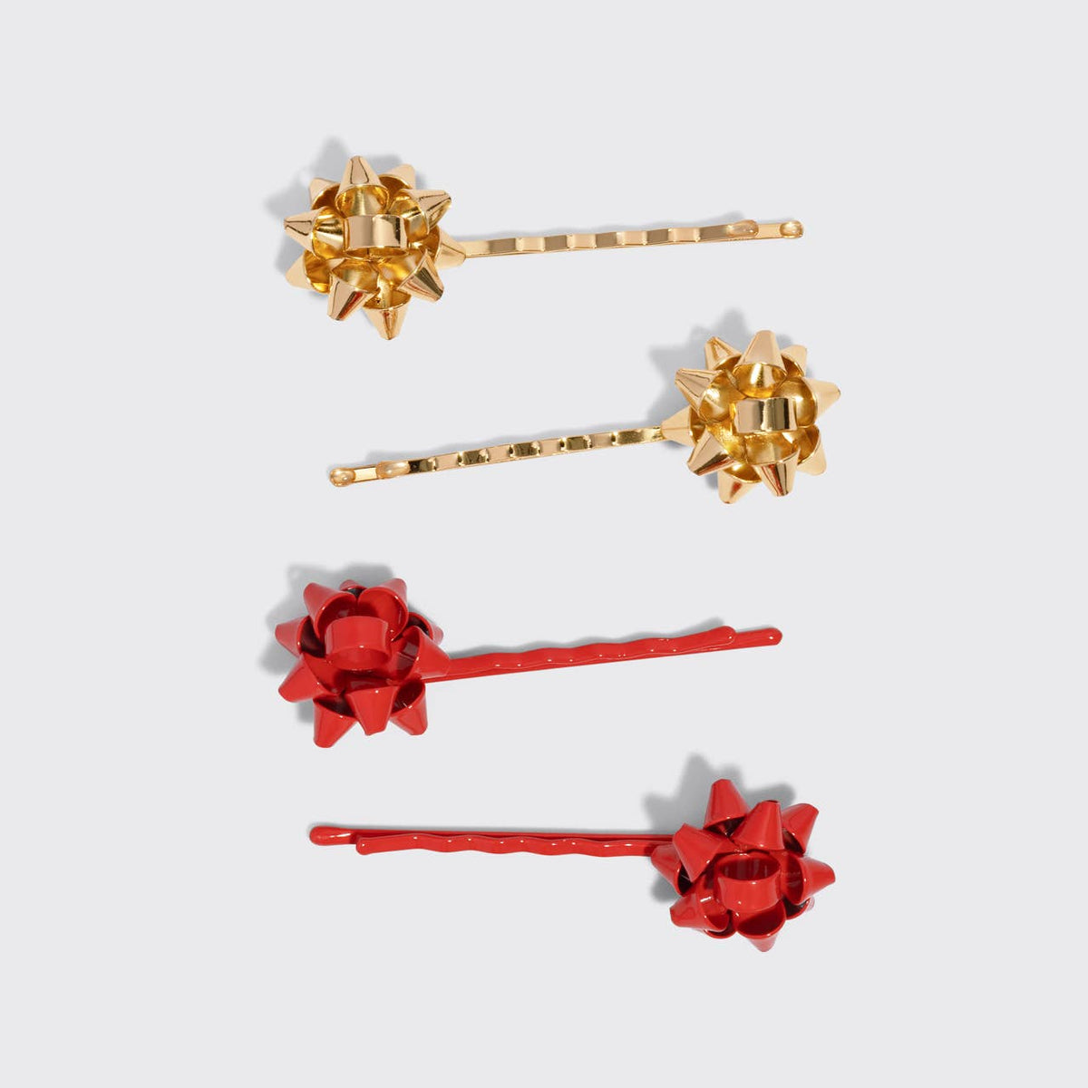 Red & Gold Metal Gift Bow Bobby Pins 4pc Set