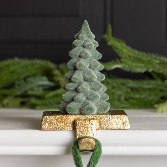 Green Resin Flocked Tree Stocking Holder for Christmas