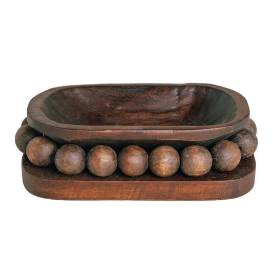 Large Oval Beaded Bowl - Acacia Wood