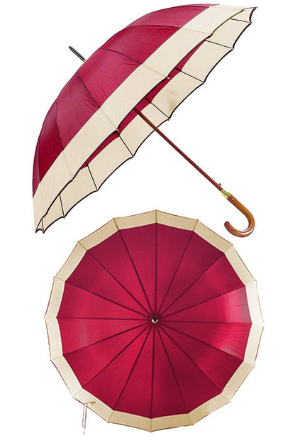 Extra Wide Stripe 16 Panel Wooden Handle Umbrella