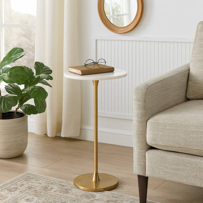 Side Table - Gold/White Marble Top Metal Round Base, 24 in.