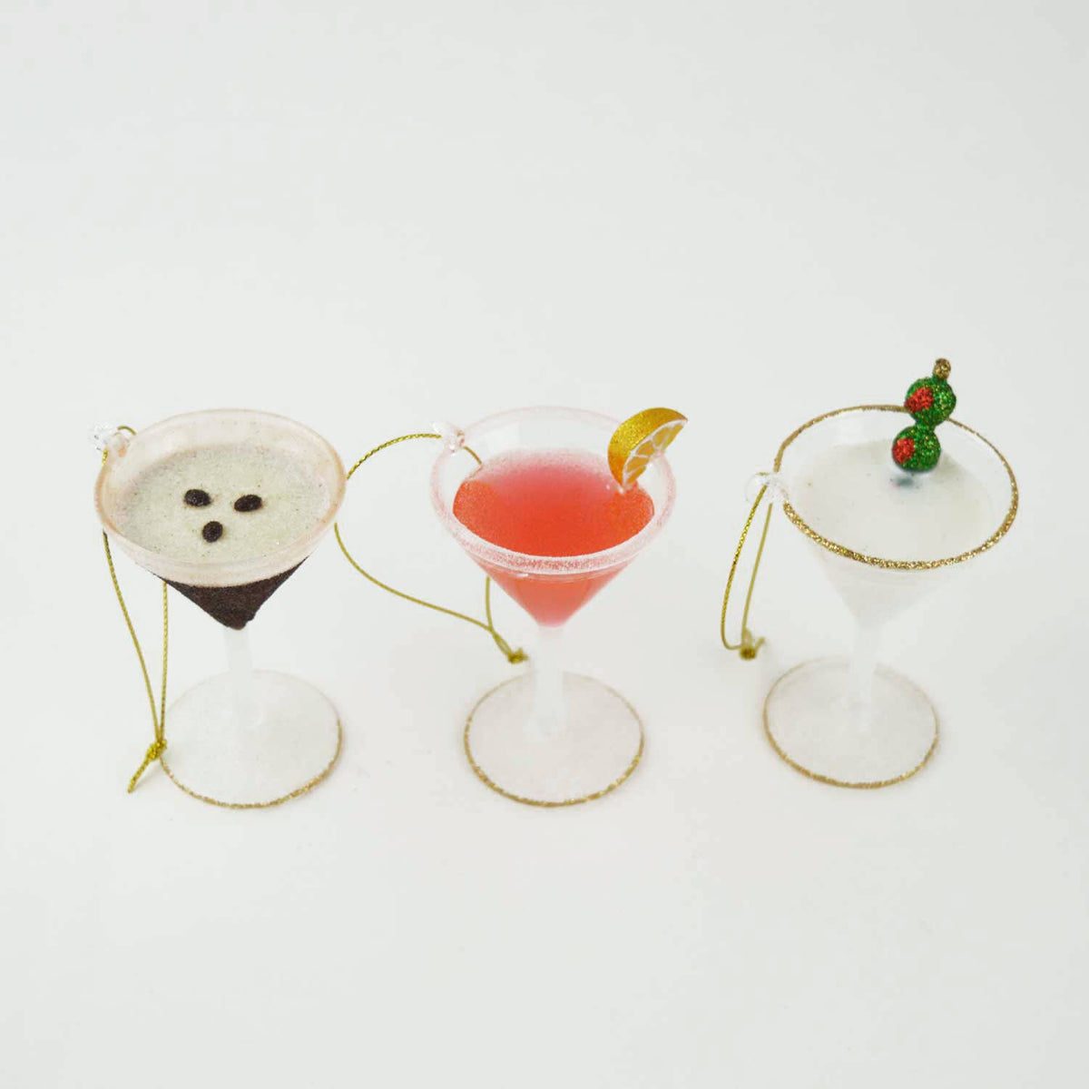 Martini Cocktail 3-Piece Glass Ornament Set