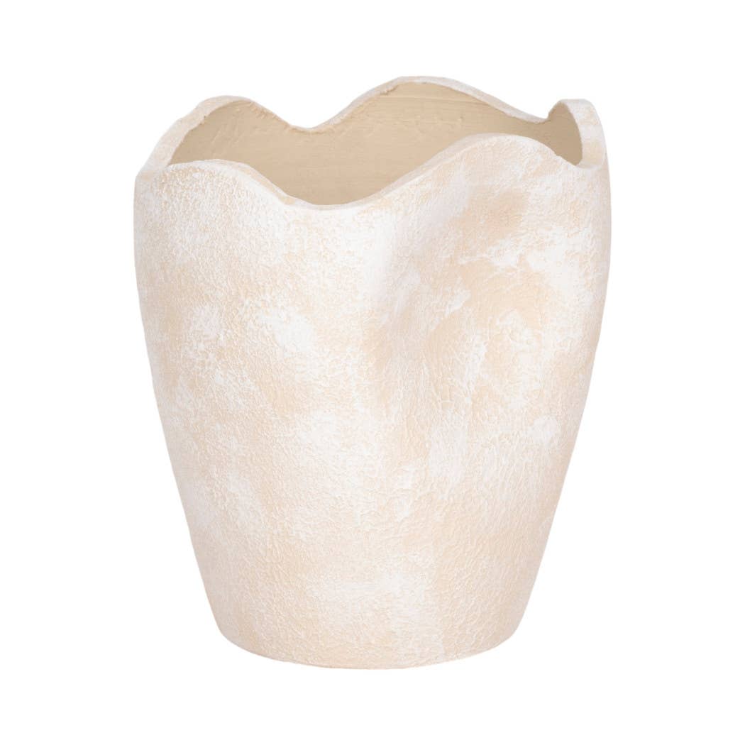 Decorative Ivory Ceramic Abstract Wavy Rim Vase