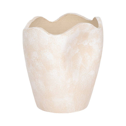 Decorative Ivory Ceramic Abstract Wavy Rim Vase