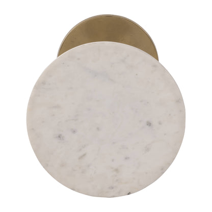 Side Table - Gold/White Marble Top Metal Round Base, 24 in.