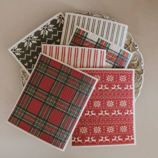 Holiday Pattern Swedish Dishcloths, Set of 6