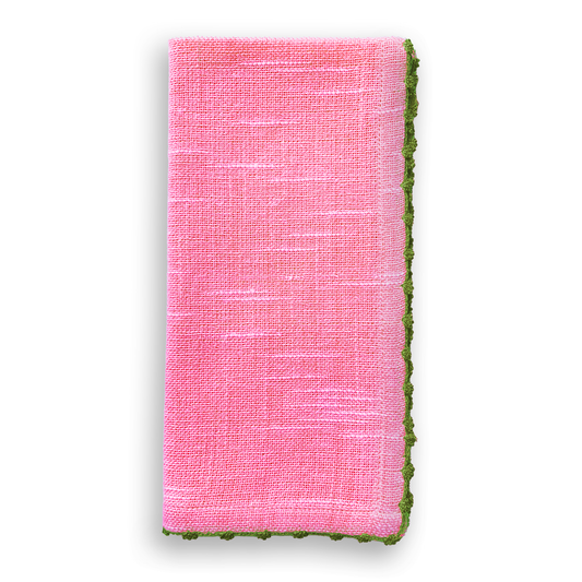 Knotted Edge Berry Cotton Napkin - Olive Trim