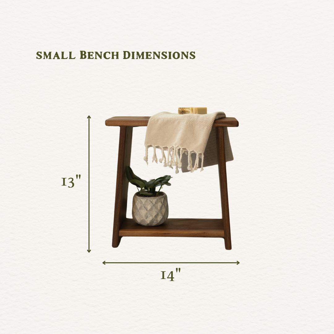 Decorative Wooden Stool | Solid Wood Accent Bench