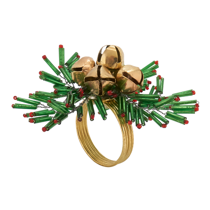 Red and Green Beaded Snowflake and Bells Napkin Ring