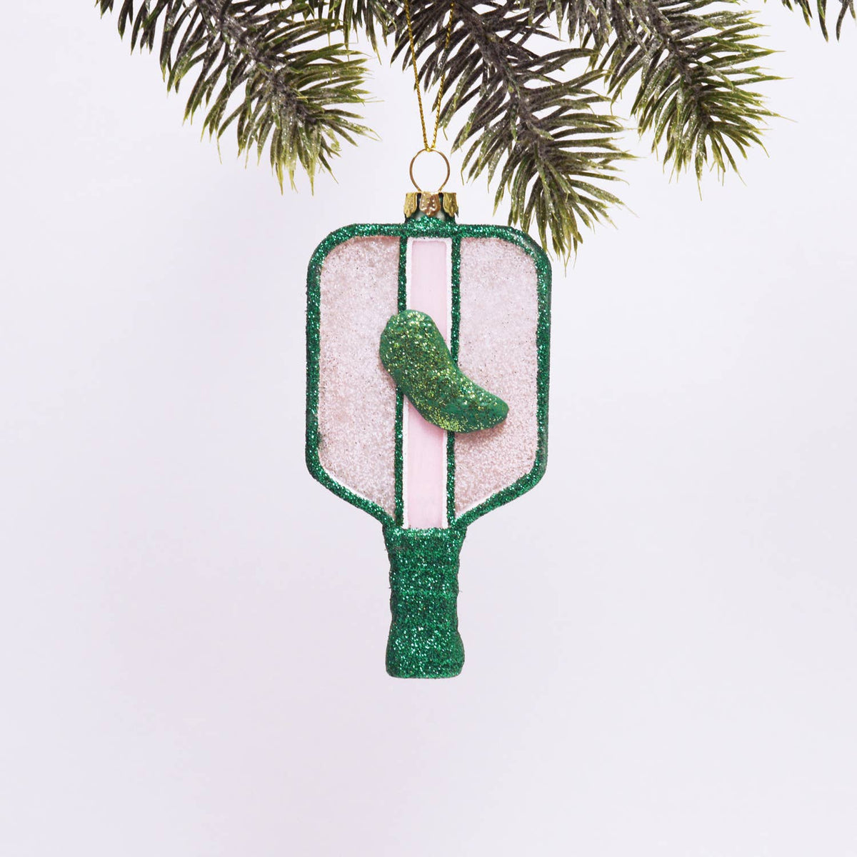 Pickleball Paddle Glass Christmas Ornament