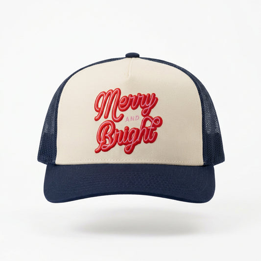 Merry & Bright Cream/Navy Canvas Trucker Hat