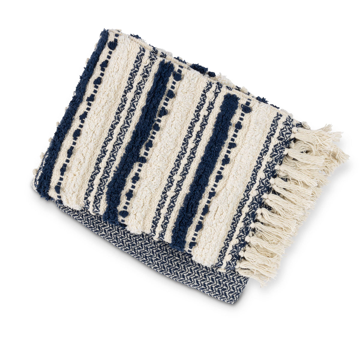 Navy Cotton Heirloom Jacquard Throw