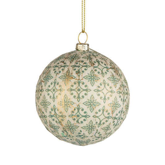 Paper/plastic Ornament ,green medallion lt gold 3in