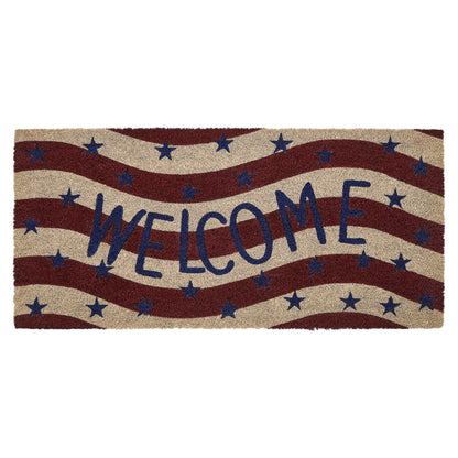 Red White Blue Flag Stripes Coir Welcome Rug Rect 17x36