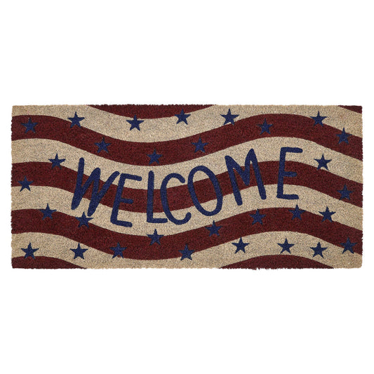 Red White Blue Flag Stripes Coir Welcome Rug Rect 17x36