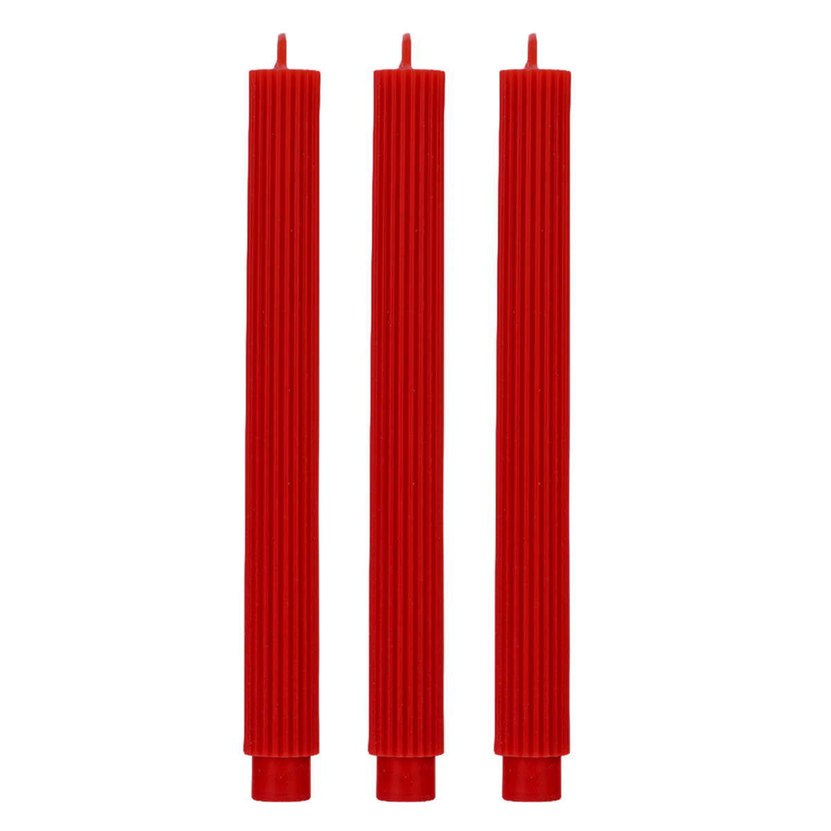 Red Fluted Taper Candles, Set of 3