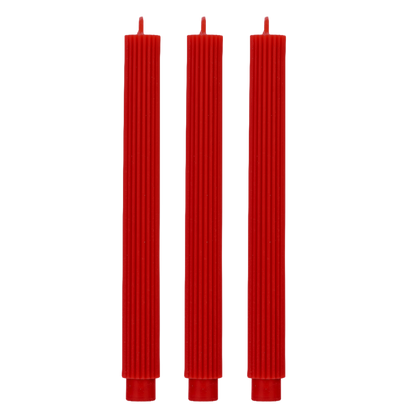 Red Fluted Taper Candles, Set of 3