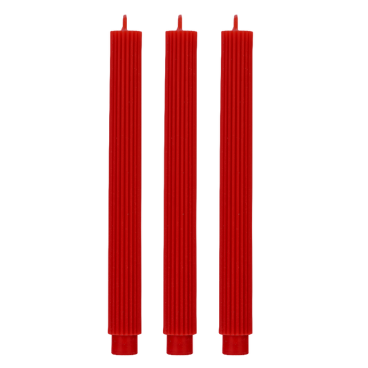 Red Fluted Taper Candles, Set of 3