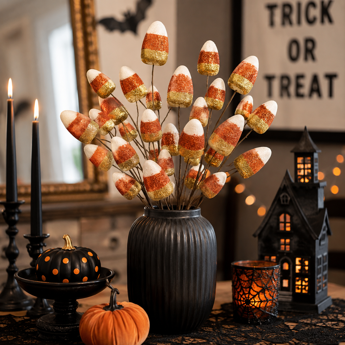 27" Glittered Candy Corn Spray