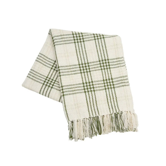 Christmas Sage Green & Gold Plaid Throw Blanket