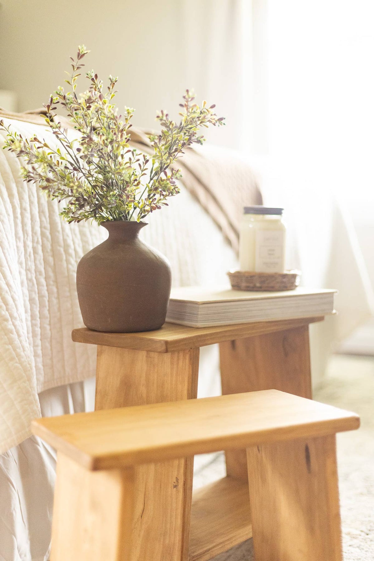 Decorative Wooden Stool | Solid Wood Accent Bench