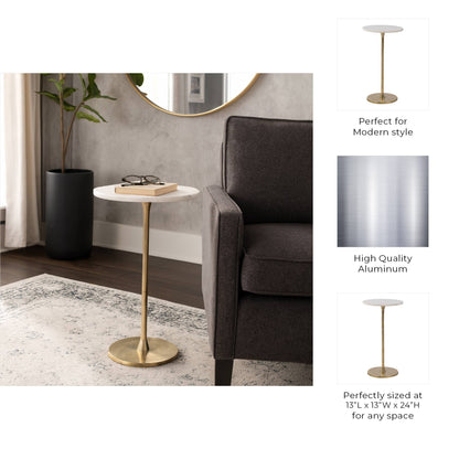 Side Table - Gold/White Marble Top Metal Round Base, 24 in.