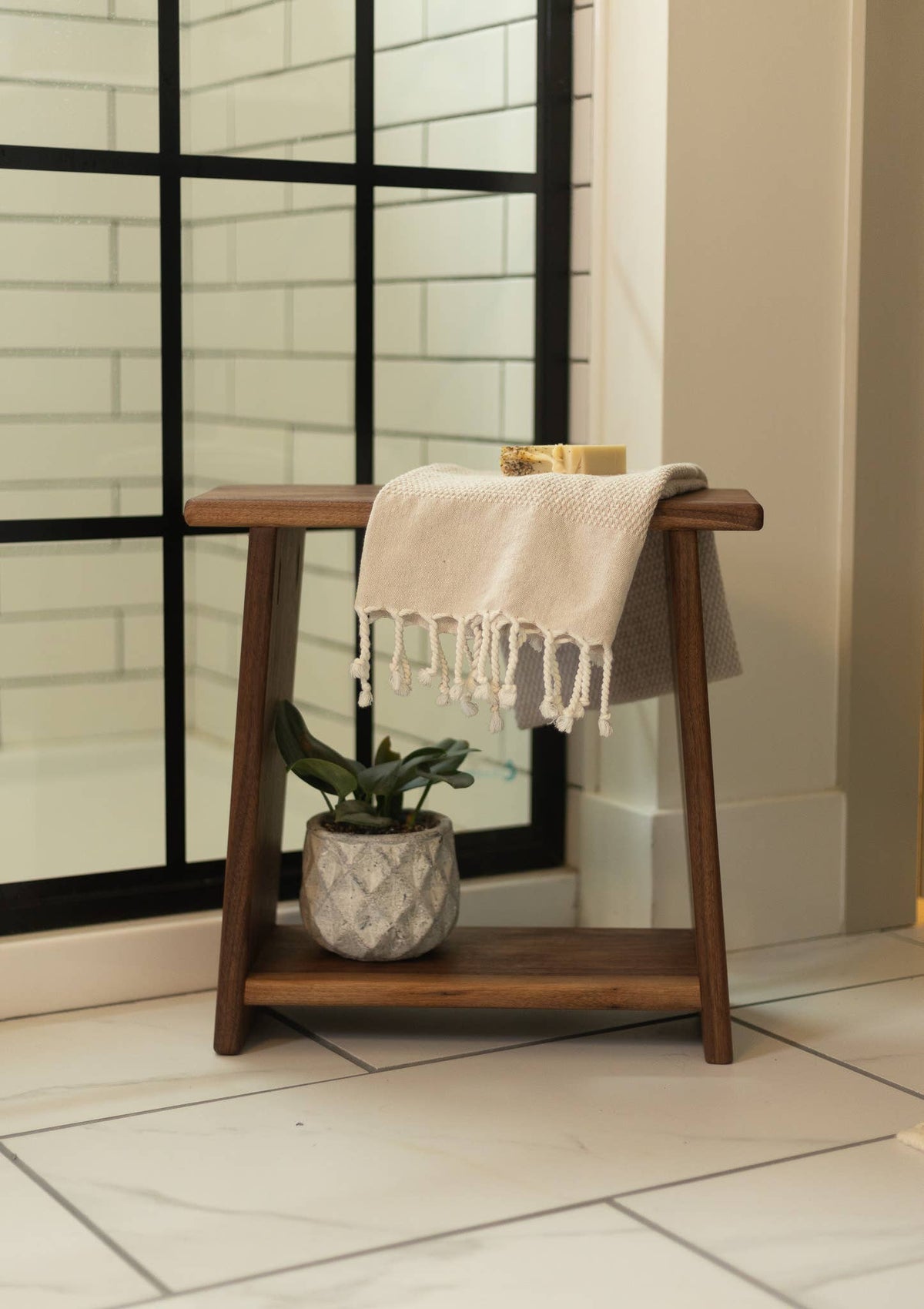 Decorative Wooden Stool | Solid Wood Accent Bench
