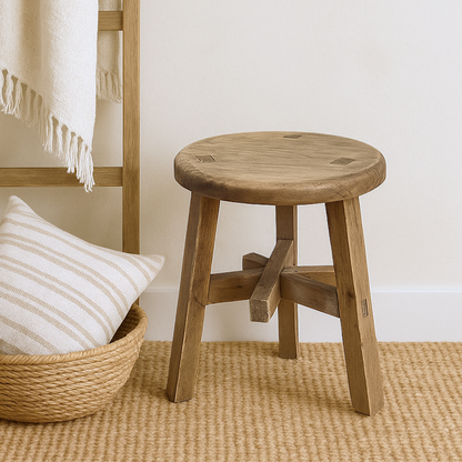 Rustic Weathered Wooden Milking Stool  - 8-1/2" H